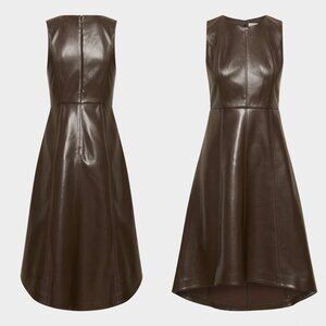 Wilfred Belcanto Rich Mocha Brown Midi Dress Faux Leather Fit & Flare Size 6 NWT